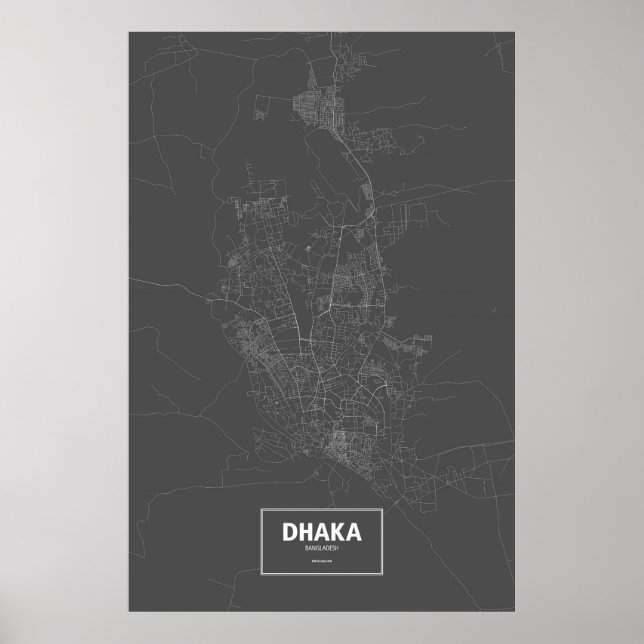 Poster Dhaka, Bangladesh (blanc sur noir) (Devant)