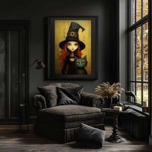 Poster d'Halloween sorcière mignonne