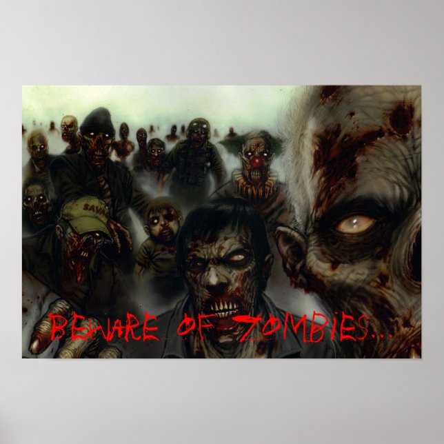 Poster d'Halloween Zombies "Attention aux zombies" (Devant)
