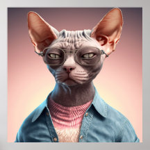 Poster d'hipster de chat Sphynx