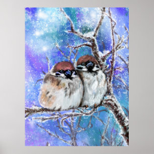 Poster d'hiver de Couple Sparrow