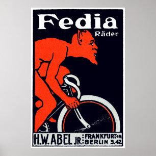 Poster Diable 1920 montant une bicyclette