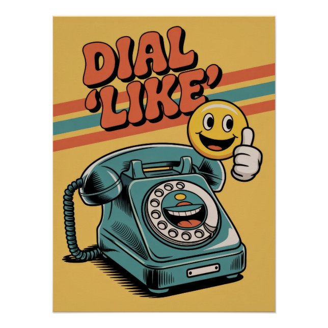 Poster "Dial 'Like'" Retro Phone with Pop Art Emoji (Devant)