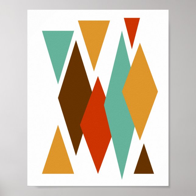 Poster Diamants Triangles Brun Bleu Moderne du Milieu du  (Devant)