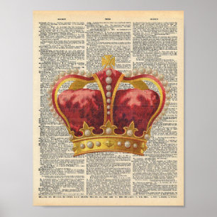 Poster Dictionnaire vintage Art Royal Red Gold Crown