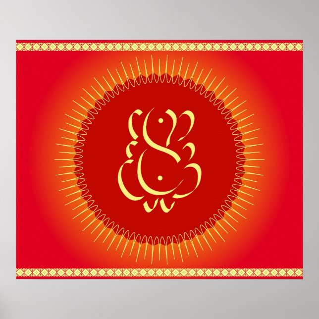 Poster Dieu Ganesha avec rayons du soleil (Devant)