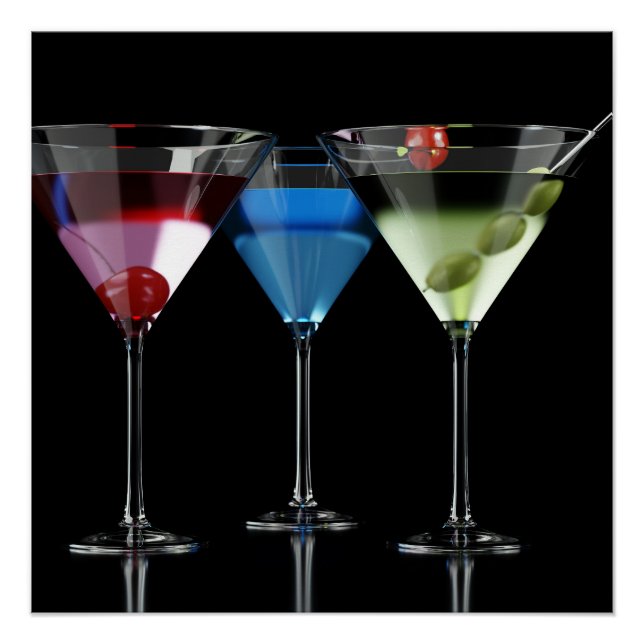 Poster Différents cocktails dans des lunettes à martini n (Devant)