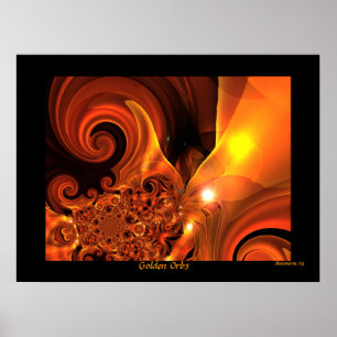Poster Digital Art Abstrait Orbes d'or