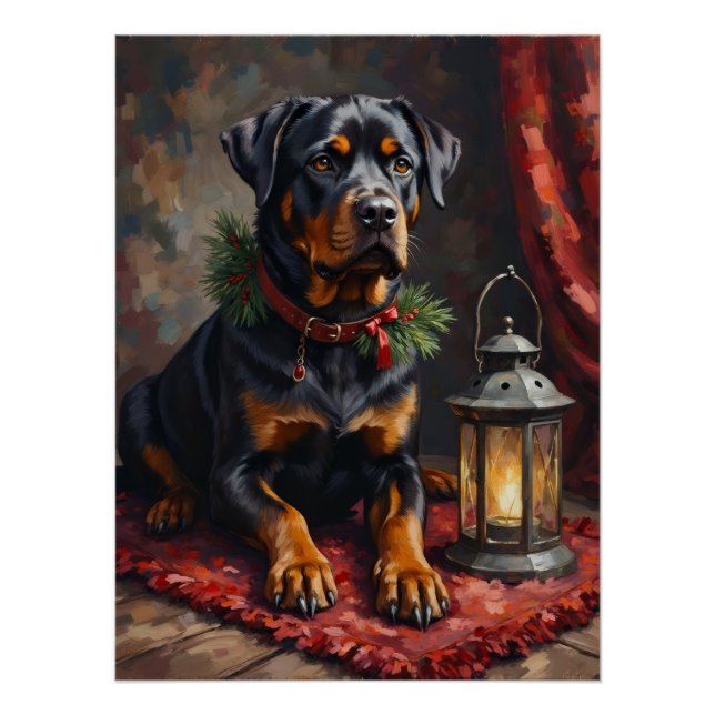 Poster Dignified Rottweiler Dog Christmas Lantern (Devant)