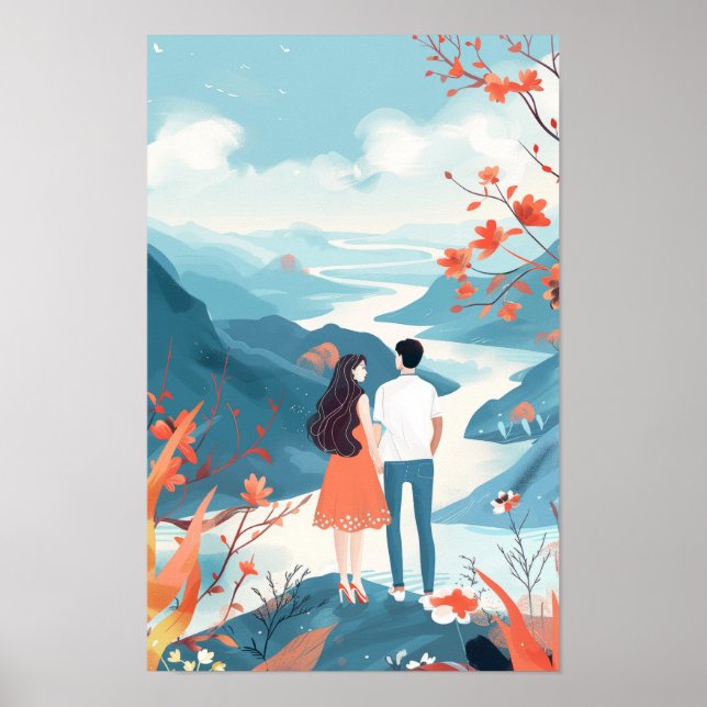 Poster d'illustration de couple chinois moderne (Devant)
