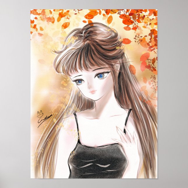 Poster d'illustration de Girl Under Fall Leaves (Devant)