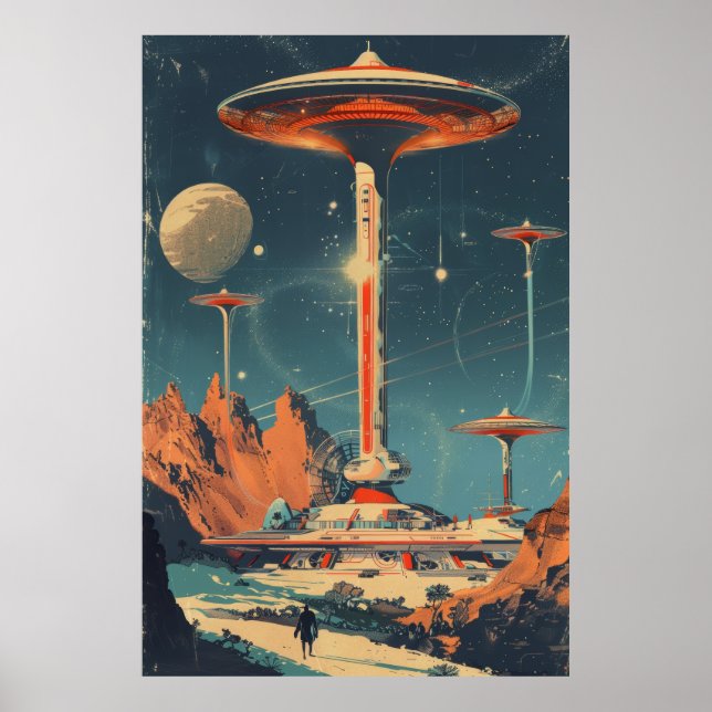 Poster d'illustration de l'ère spatiale du rétrois (Devant)