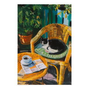 Poster Dimanche matin   Peinture confortable pour chat et