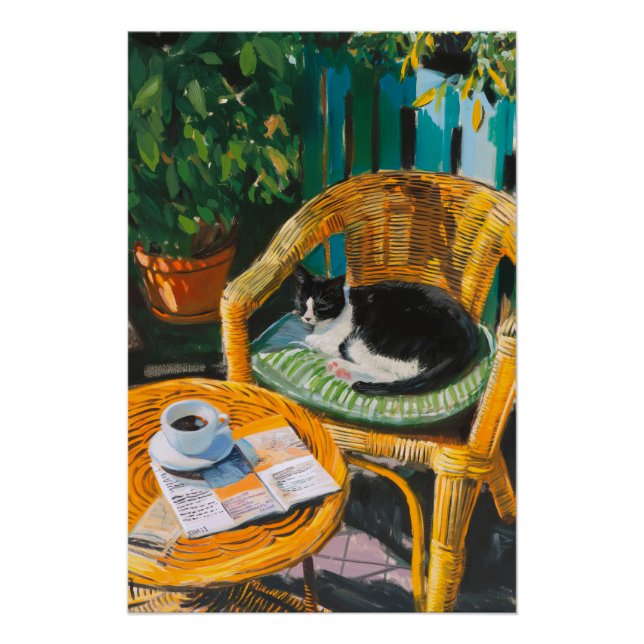 Poster Dimanche matin | Peinture confortable pour chat et (Devant)