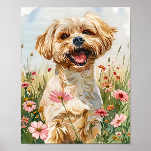 Poster d'impression d'aquarelle de chien maltais