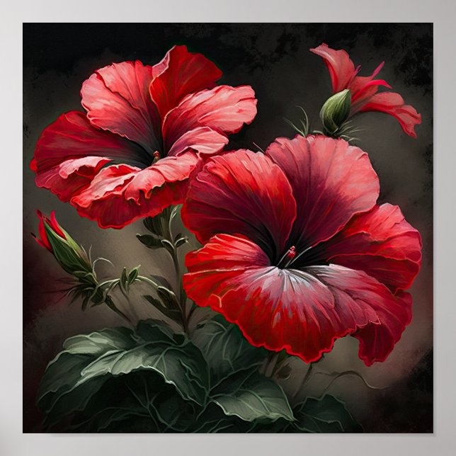 Poster d'impression d'art à la Fleur Rouge Petunia (Devant)