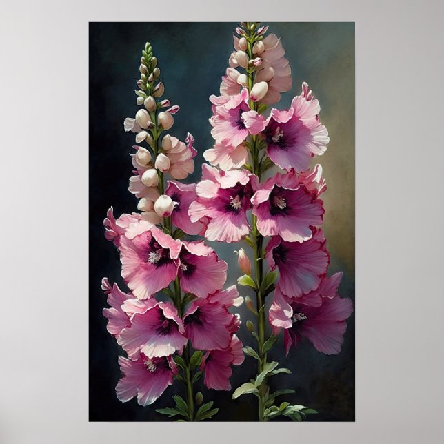 Poster d'impression d'Art rose Delphinium (Devant)