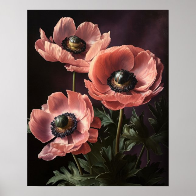Poster d'impression d'art rose Fleurs d'anémones (Devant)