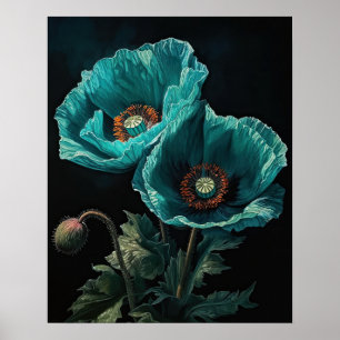 Poster d'impression d'art Turquoise Poppy Flowers