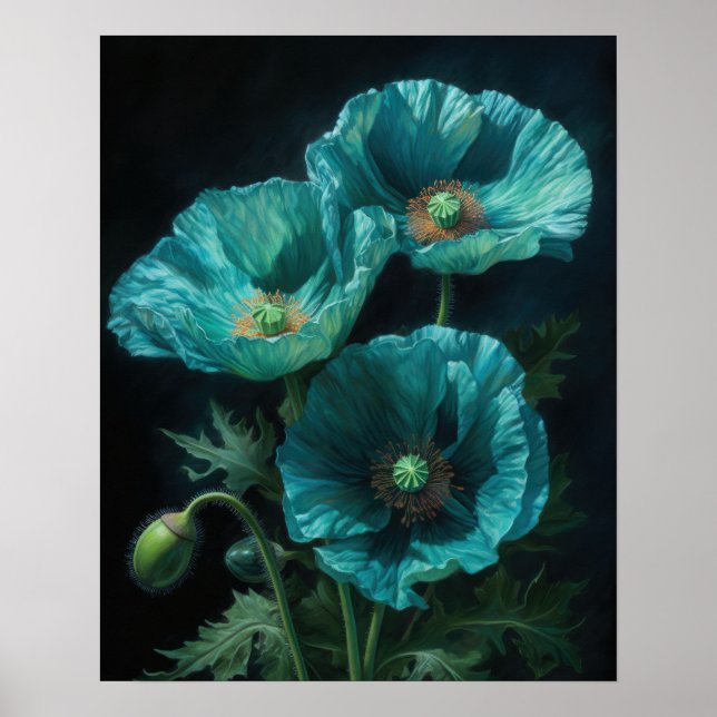 Poster d'impression d'art Turquoise Poppy Flowers (Devant)