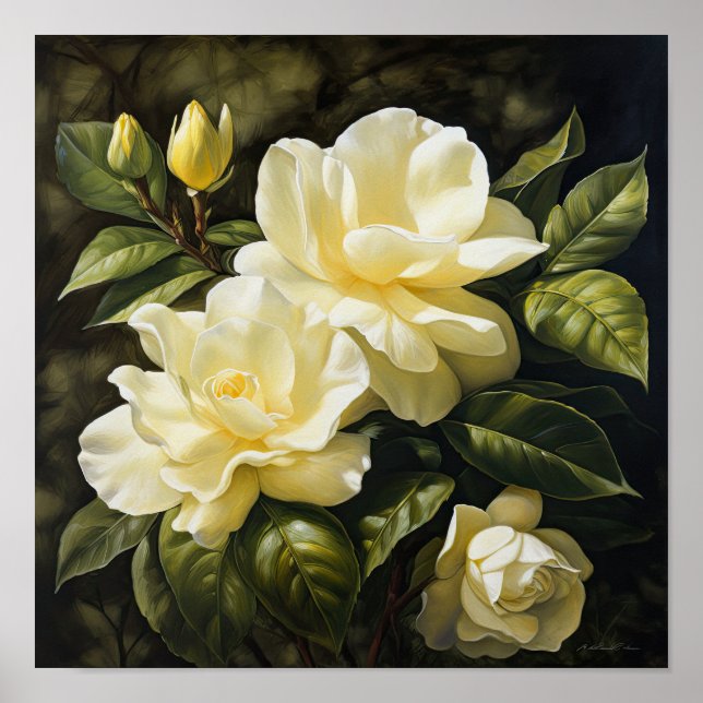 Poster d'impression de fleurs de Gardenias jaunes (Devant)