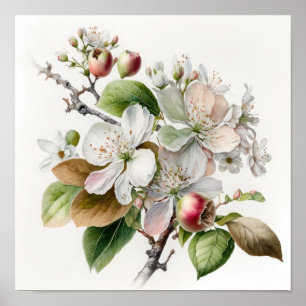 Poster d'impression de fleurs de pomme blanche