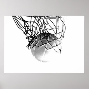 Poster d'impression de la balle de basket-ball B&W