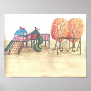Poster d'impression de l'aquarelle de terrain de j