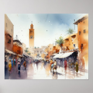 Poster d'impression de l'aquarelle Marrakech Maroc
