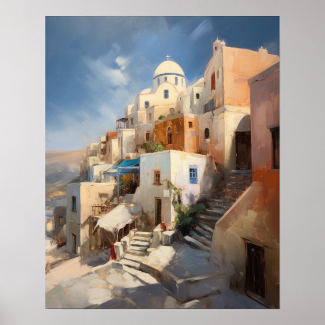 Poster d'impression de l'aquarelle Santorini Oia G (Devant)