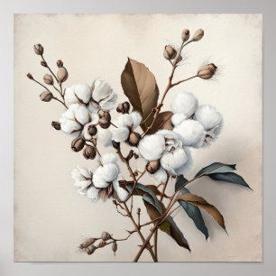 Poster d'impression de l'Art blanc Fleurs de coton