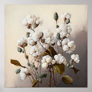 Poster d'impression de l'Art blanc Fleurs de coton