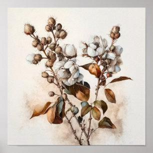 Poster d'impression de l'Art blanc Fleurs de coton