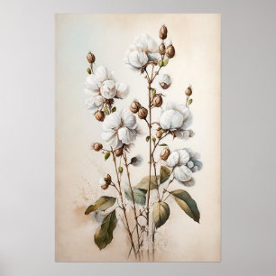 Poster d'impression de l'Art blanc Fleurs de coton