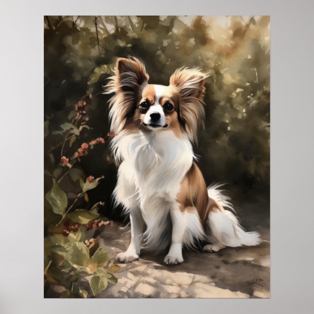 Poster d'impression de l'art Chien Papillon Cute (Devant)