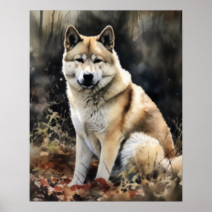 Poster d'impression de l'art de chien Cute Akita