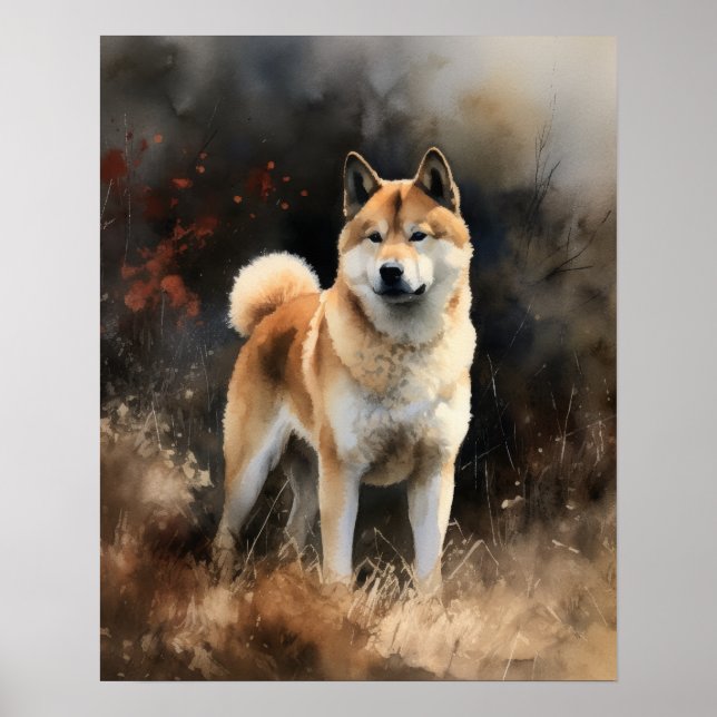 Poster d'impression de l'art de chien Cute Akita (Devant)