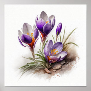 Poster d'impression de l'art de fleurs de crocus v