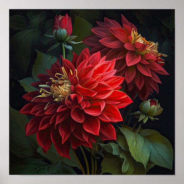 Poster d'impression de l'art des fleurs Red Dahlia (Devant)