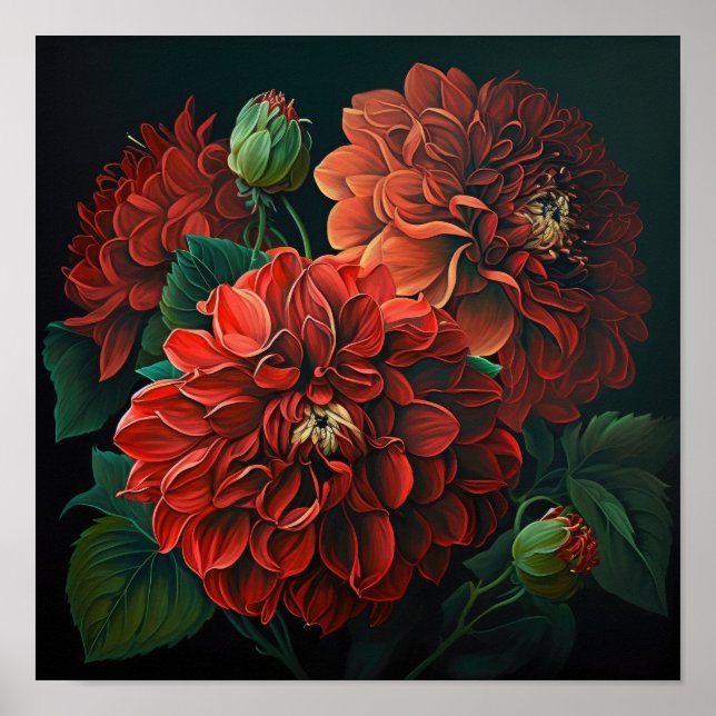 Poster d'impression de l'art des fleurs Red Dahlia (Devant)