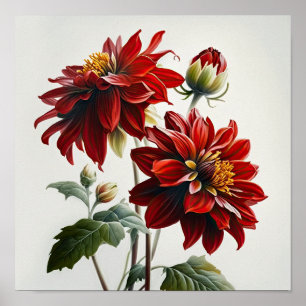 Poster d'impression de l'art des fleurs Red Dahlia