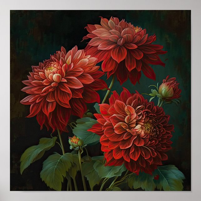 Poster d'impression de l'art des fleurs Red Dahlia (Devant)