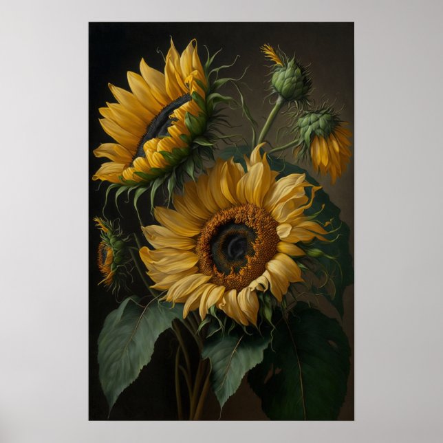 Poster d'impression de l'art des tournesols jaunes (Devant)