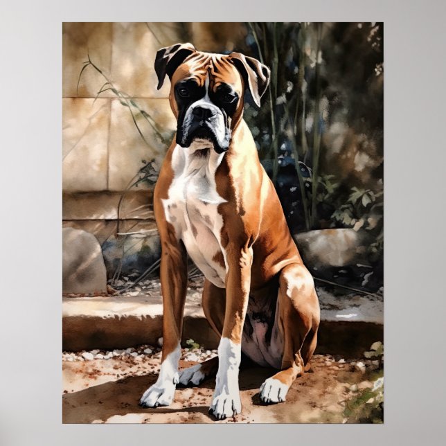 Poster d'impression de l'art du chien de boxe (Devant)