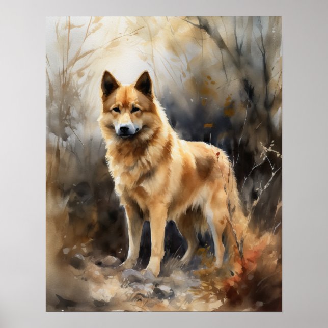Poster d'impression de l'art du chien spitz finlan (Devant)