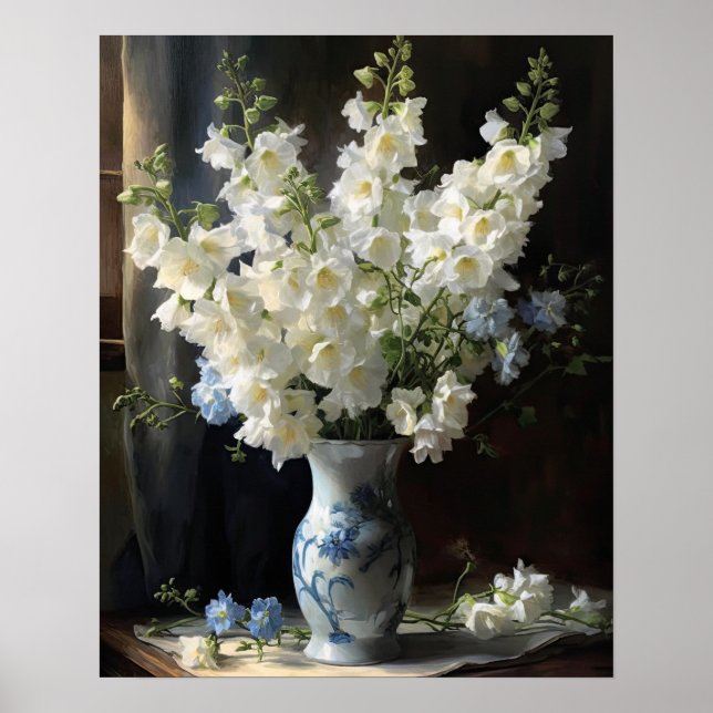 Poster d'impression de l'art en Delphinium blanc (Devant)