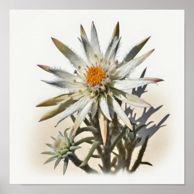 Poster d'impression de l'Art Fleur Edelweiss blanc (Devant)