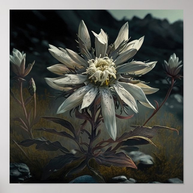 Poster d'impression de l'Art Fleur Edelweiss blanc (Devant)