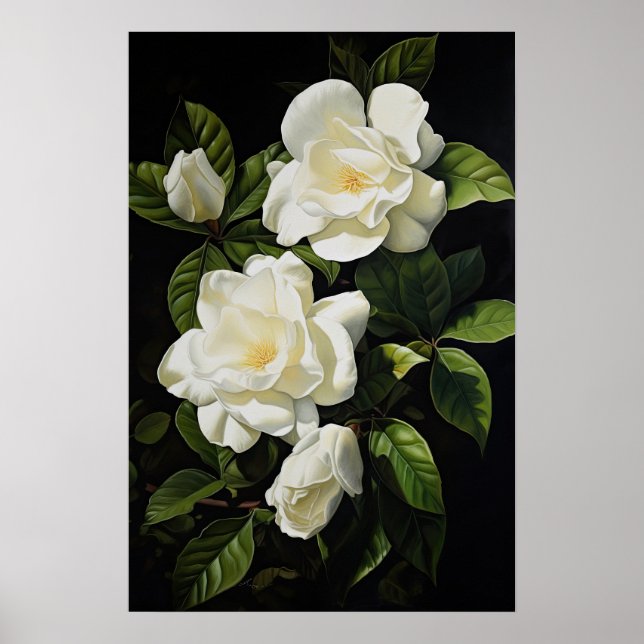 Poster d'impression de l'Art Fleuri Gardenias Blan (Devant)