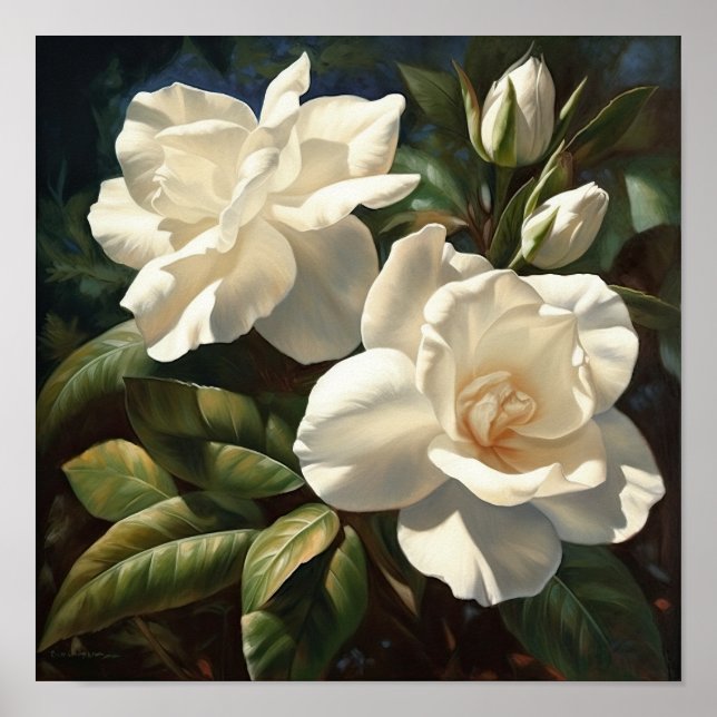 Poster d'impression de l'Art Fleuri Gardenias Blan (Devant)